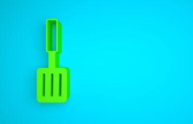 Green Barbecue spatula icon isolated on blue background. Kitchen spatula icon. BBQ spatula sign. Barbecue and grill tool. Minimalism concept. 3D render illustration .