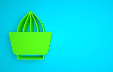 Green Citrus fruit juicer icon isolated on blue background. Minimalism concept. 3D render illustration .