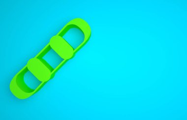 Green Snowboard icon isolated on blue background. Snowboarding board icon. Extreme sport. Sport equipment. Minimalism concept. 3D render illustration .