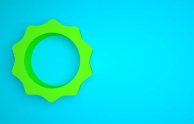 Green Sun icon isolated on blue background. Minimalism concept. 3D render illustration .