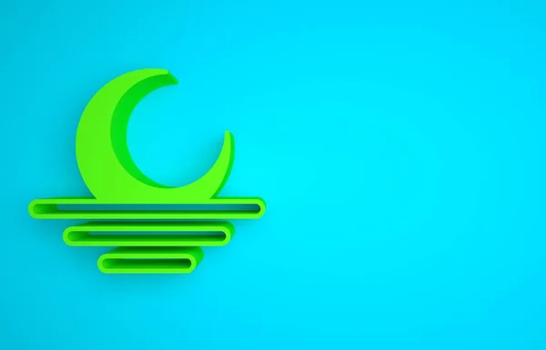 Green Sunset icon isolated on blue background. Minimalism concept. 3D render illustration .