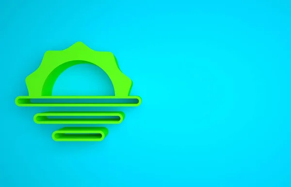 Green Sunrise icon isolated on blue background. Minimalism concept. 3D render illustration .