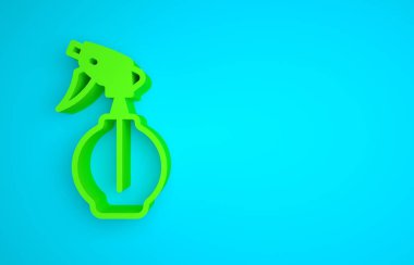 Green Water spray bottle icon isolated on blue background. Sprinkler for ironing. Minimalism concept. 3D render illustration .