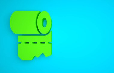 Green Toilet paper roll icon isolated on blue background. Minimalism concept. 3D render illustration .