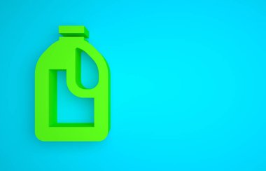 Green Plastic bottle for laundry detergent, bleach, dishwashing liquid or another cleaning agent icon isolated on blue background. Minimalism concept. 3D render illustration .