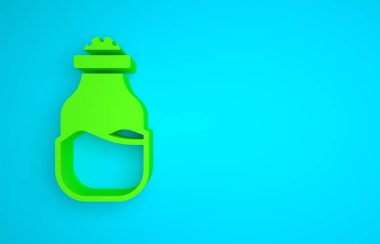 Green Spice in can icon isolated on blue background. Seasoning collection. Spice, condiments in a glass can. Minimalism concept. 3D render illustration .