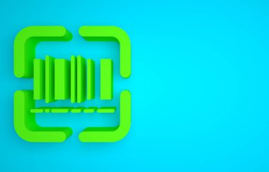 Green Scanner scanning bar code icon isolated on blue background. Barcode label sticker. Identification for delivery with bars. Minimalism concept. 3D render illustration .