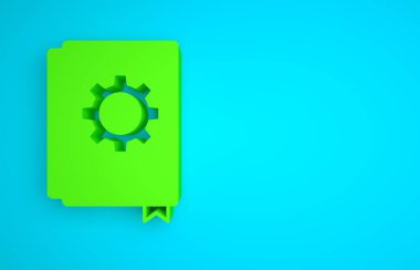 Green User manual icon isolated on blue background. User guide book. Instruction sign. Read before use. Minimalism concept. 3D render illustration .