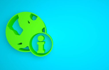 Green Information icon isolated on blue background. Minimalism concept. 3D render illustration .