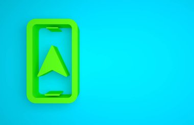 Green Infographic of city map navigation icon isolated on blue background. Mobile App Interface concept design. Geolacation concept. Minimalism concept. 3D render illustration .
