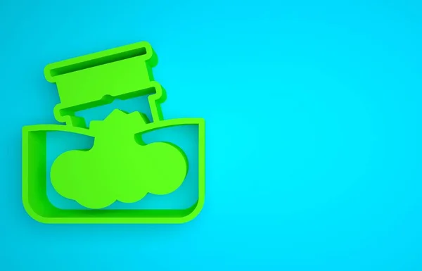 Green Barrel oil leak icon isolated on blue background. Minimalism concept. 3D render illustration .