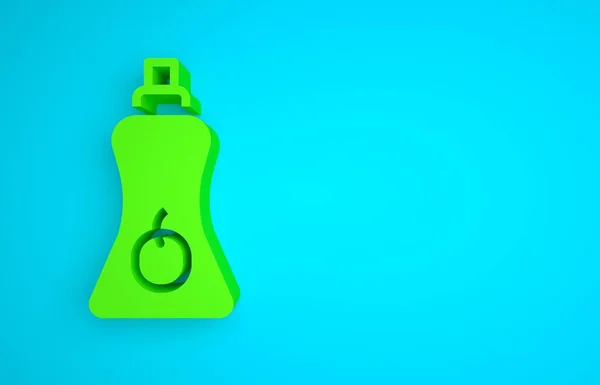 Green Sauce bottle icon isolated on blue background. Ketchup, mustard and mayonnaise bottles with sauce for fast food. Minimalism concept. 3D render illustration .
