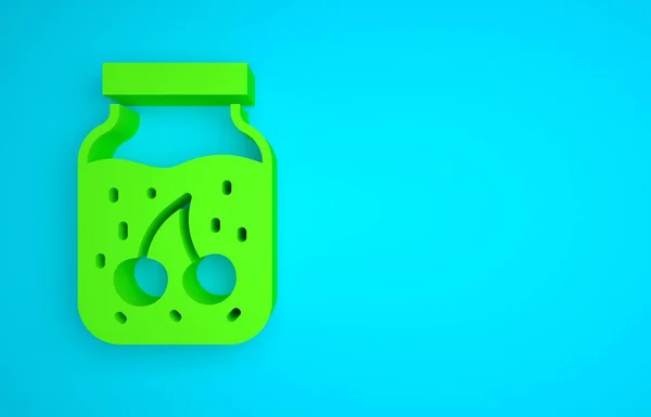 Green Jam jar icon isolated on blue background. Minimalism concept. 3D render illustration .