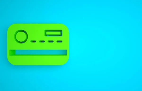 Green Credit card icon isolated on blue background. Online payment. Cash withdrawal. Financial operations. Shopping sign. Minimalism concept. 3D render illustration .