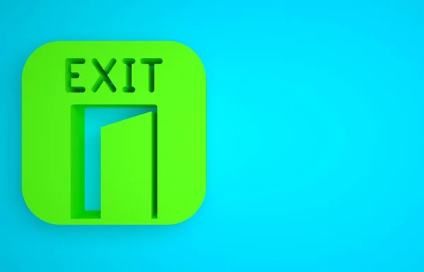 Green Fire exit icon isolated on blue background. Fire emergency icon. Minimalism concept. 3D render illustration .