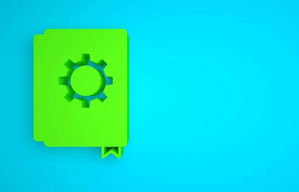 Green User manual icon isolated on blue background. User guide book. Instruction sign. Read before use. Minimalism concept. 3D render illustration .