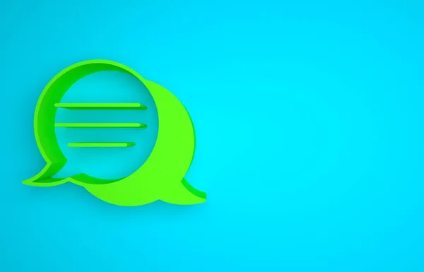 Green Speech bubble chat icon isolated on blue background. Message icon. Communication or comment chat symbol. Minimalism concept. 3D render illustration .