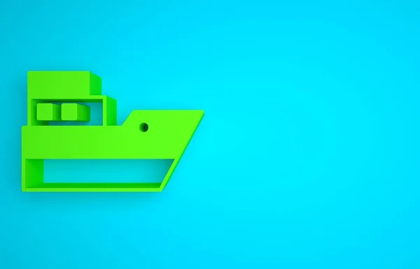 Green Ship line path of ship sea route with start point GPS and black line icon isolated on blue background. Minimalism concept. 3D render illustration .