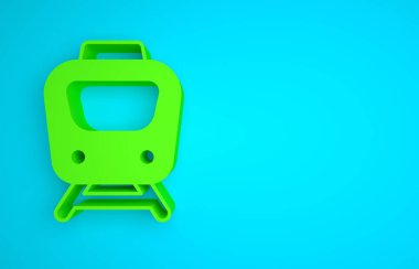 Green Train icon isolated on blue background. Public transportation symbol. Subway train transport. Metro underground. Minimalism concept. 3D render illustration .