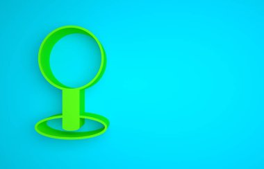 Green Push pin icon isolated on blue background. Thumbtacks sign. Minimalism concept. 3D render illustration .