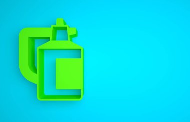 Green Garden sprayer for water, fertilizer, chemicals icon isolated on blue background. Minimalism concept. 3D render illustration .