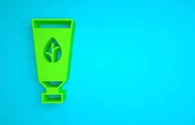 Green Organic cosmetic icon isolated on blue background. Body care products. Minimalism concept. 3D render illustration .