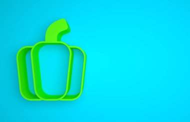 Green Bell pepper or sweet capsicum icon isolated on blue background. Minimalism concept. 3D render illustration .