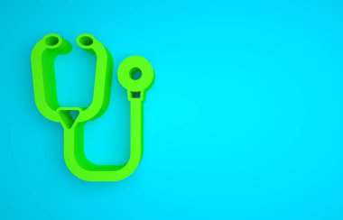Green Stethoscope medical instrument icon isolated on blue background. Minimalism concept. 3D render illustration.