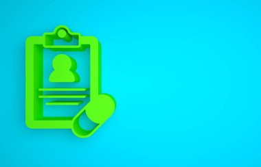 Green Medical prescription icon isolated on blue background. Rx form. Recipe medical. Pharmacy or medicine symbol. Minimalism concept. 3D render illustration.