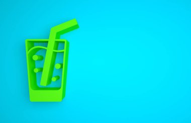 Green Glass with water icon isolated on blue background. Soda glass. Minimalism concept. 3D render illustration.