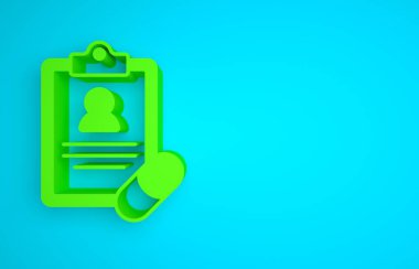 Green Medical prescription icon isolated on blue background. Rx form. Recipe medical. Pharmacy or medicine symbol. Minimalism concept. 3D render illustration.
