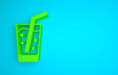Green Glass with water icon isolated on blue background. Soda glass. Minimalism concept. 3D render illustration.