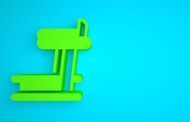 Green Treadmill machine icon isolated on blue background. Minimalism concept. 3D render illustration.