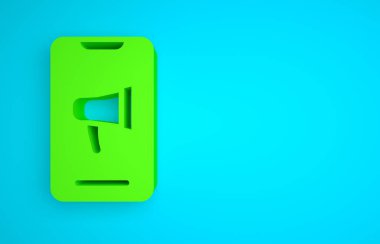 Green Protest icon isolated on blue background. Meeting, protester, picket, speech, banner, protest placard. Minimalism concept. 3D render illustration.