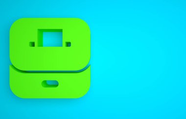 Green Vote box or ballot box with envelope icon isolated on blue background. Minimalism concept. 3D render illustration.