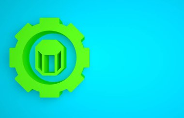 Green 3D printer setting icon isolated on blue background. 3d printing. Minimalism concept. 3D render illustration.