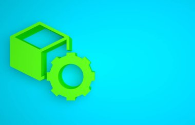 Green Isometric cube icon isolated on blue background. Geometric cubes solid icon. 3D square sign. Box symbol. Minimalism concept. 3D render illustration.