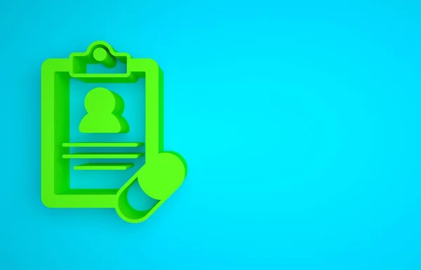Green Medical prescription icon isolated on blue background. Rx form. Recipe medical. Pharmacy or medicine symbol. Minimalism concept. 3D render illustration.