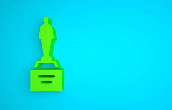 Green Movie trophy icon isolated on blue background. Academy award icon. Films and cinema symbol. Minimalism concept. 3D render illustration.