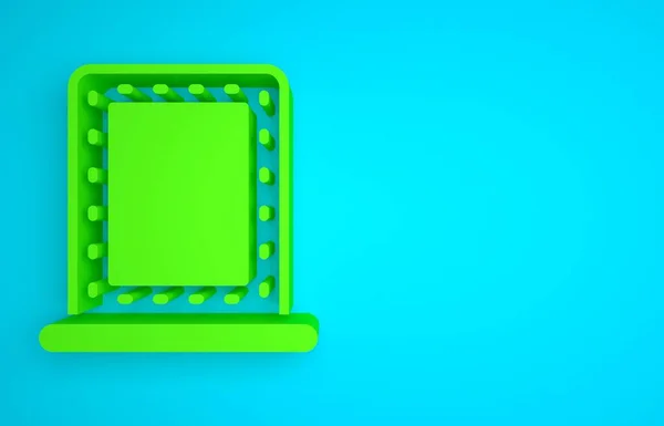Green Makeup mirror with lights icon isolated on blue background. Minimalism concept. 3D render illustration.