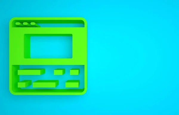 Green Video recorder or editor software on laptop icon isolated on blue background. Video editing on a laptop. Minimalism concept. 3D render illustration.