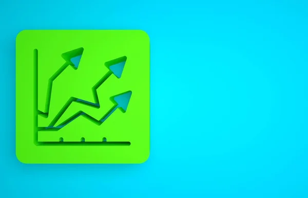 Green Financial growth increase icon isolated on blue background. Increasing revenue. Minimalism concept. 3D render illustration.