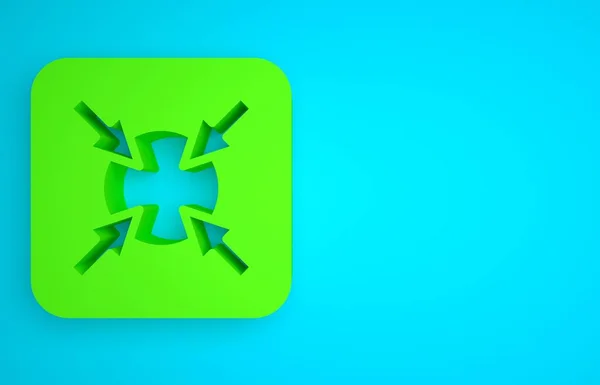 Green Target financial goal concept icon isolated on blue background. Symbolic goals achievement, success. Minimalism concept. 3D render illustration.