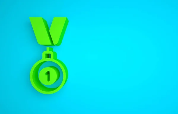 Green Medal icon isolated on blue background. Winner symbol. Minimalism concept. 3D render illustration.