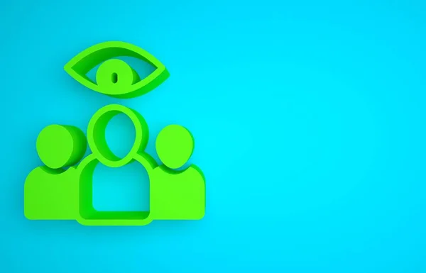 Green Spy, agent icon isolated on blue background. Spying on people. Minimalism concept. 3D render illustration.