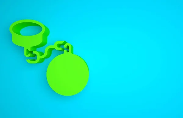 Green Ball on chain icon isolated on blue background. Minimalism concept. 3D render illustration.