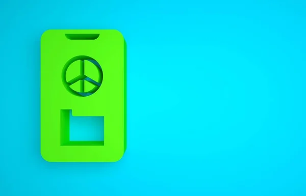 Green Peace icon isolated on blue background. Hippie symbol of peace. Minimalism concept. 3D render illustration.