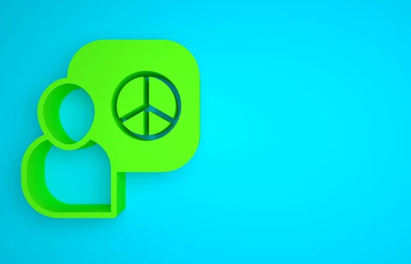 Green Peace talks icon isolated on blue background. Minimalism concept. 3D render illustration.