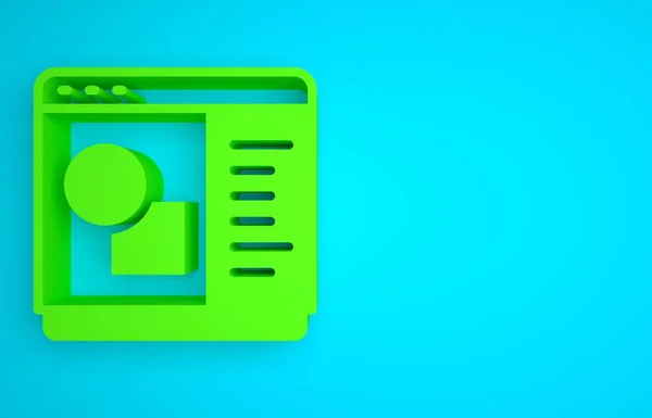 Green 3D printer software icon isolated on blue background. 3d printing. Minimalism concept. 3D render illustration.