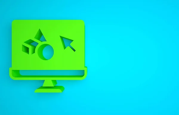 Green 3D printer software icon isolated on blue background. 3d printing. Minimalism concept. 3D render illustration.